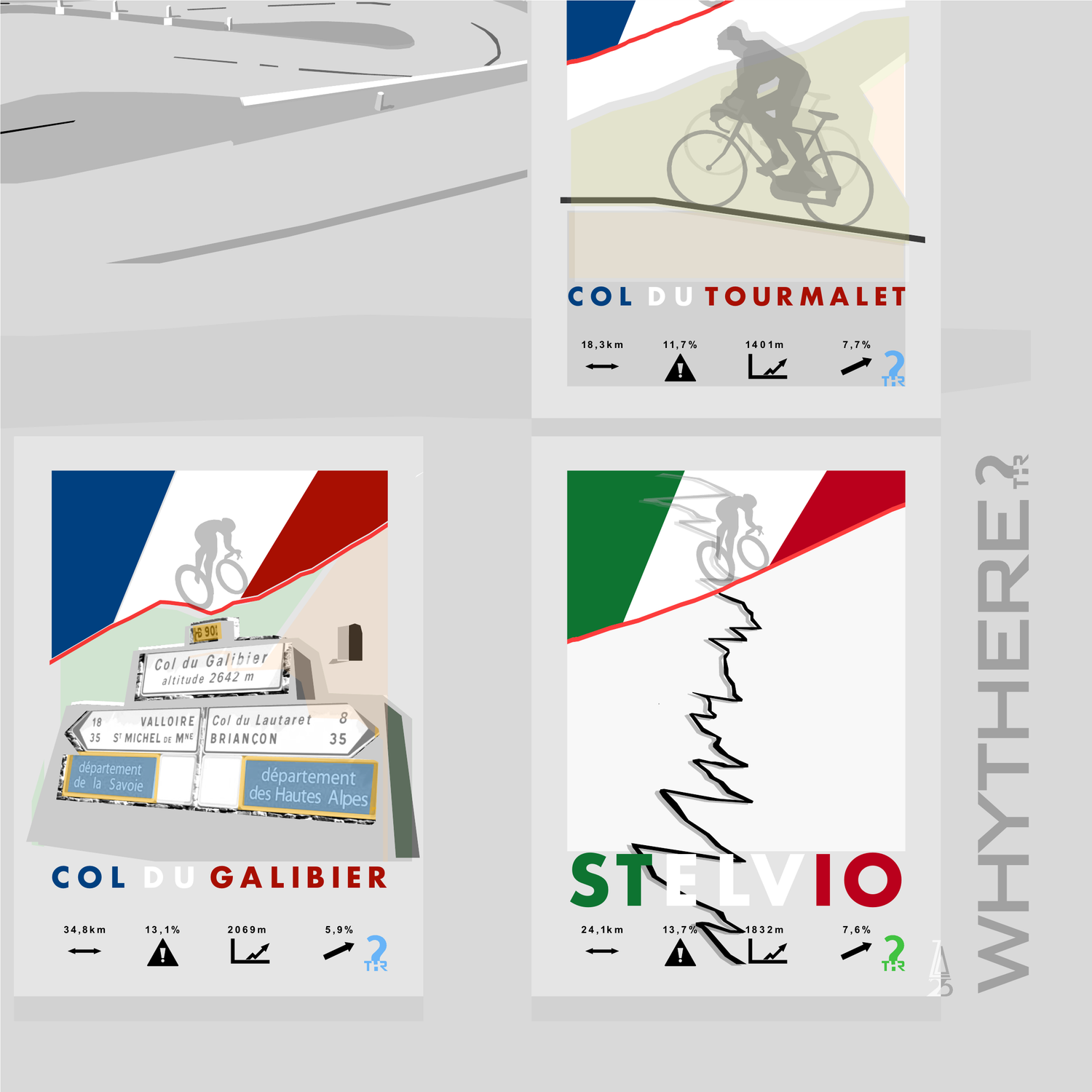 Najtrudniejsze podjazdy Europy - Plakat rowery WHYTHERE? 48cm x 68cm